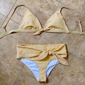 Hi-Waisted Yellow Seersucker Bikini